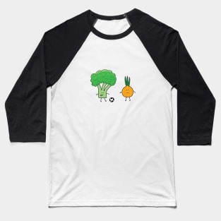 funny cute vegetables broccoli and onion playing soccer Baseball T-Shirt